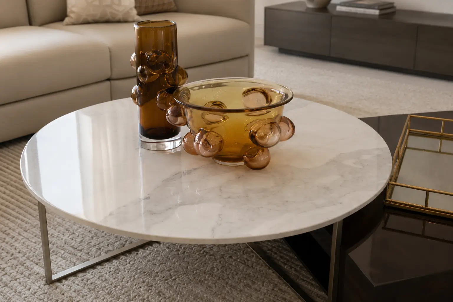 Calder Round Coffee Table with Marble Top at House & Haven