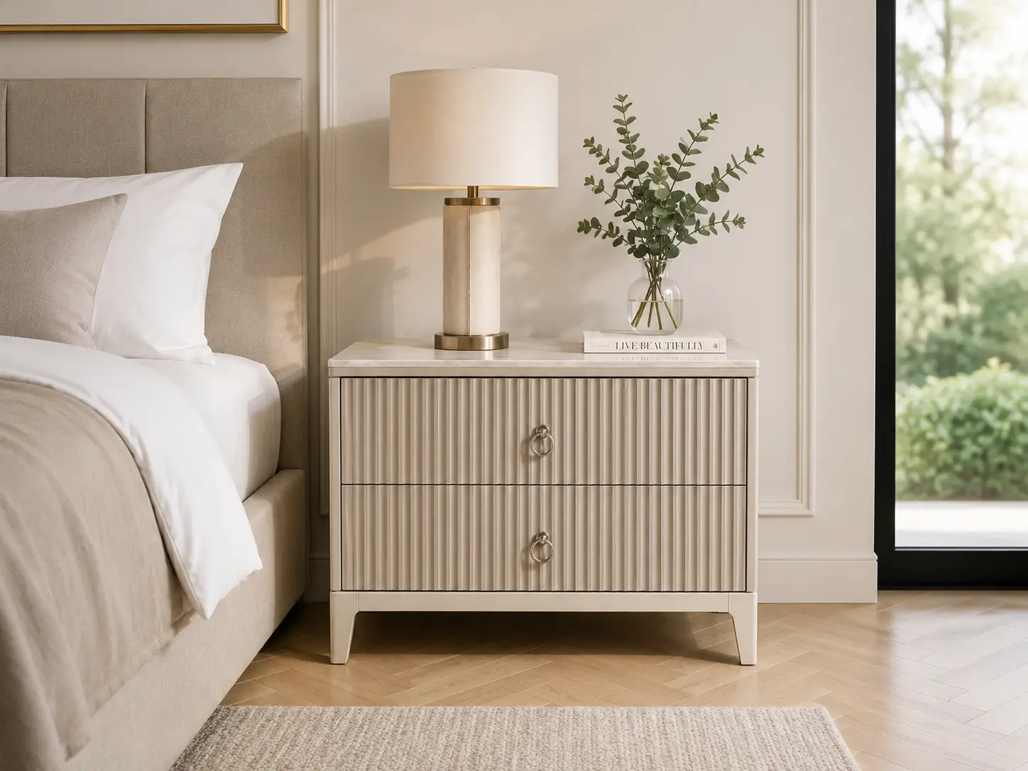 Vogue Bedside Pedestal with Volakasso Marble Top at House & Haven